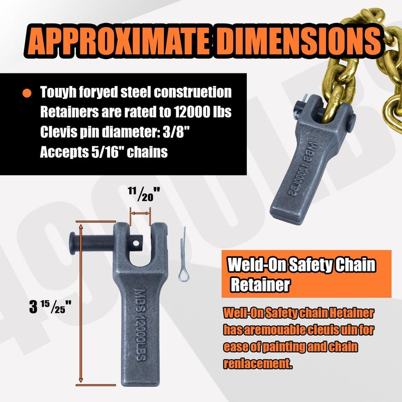 TKK 2-Pack Trailer Safety Chain - 35 Inch Chain with 5/16'' Clevis Snap Hook and Retainer | 21,000 lbs Break Strength | Secure Towing Transport Chains - Image 5